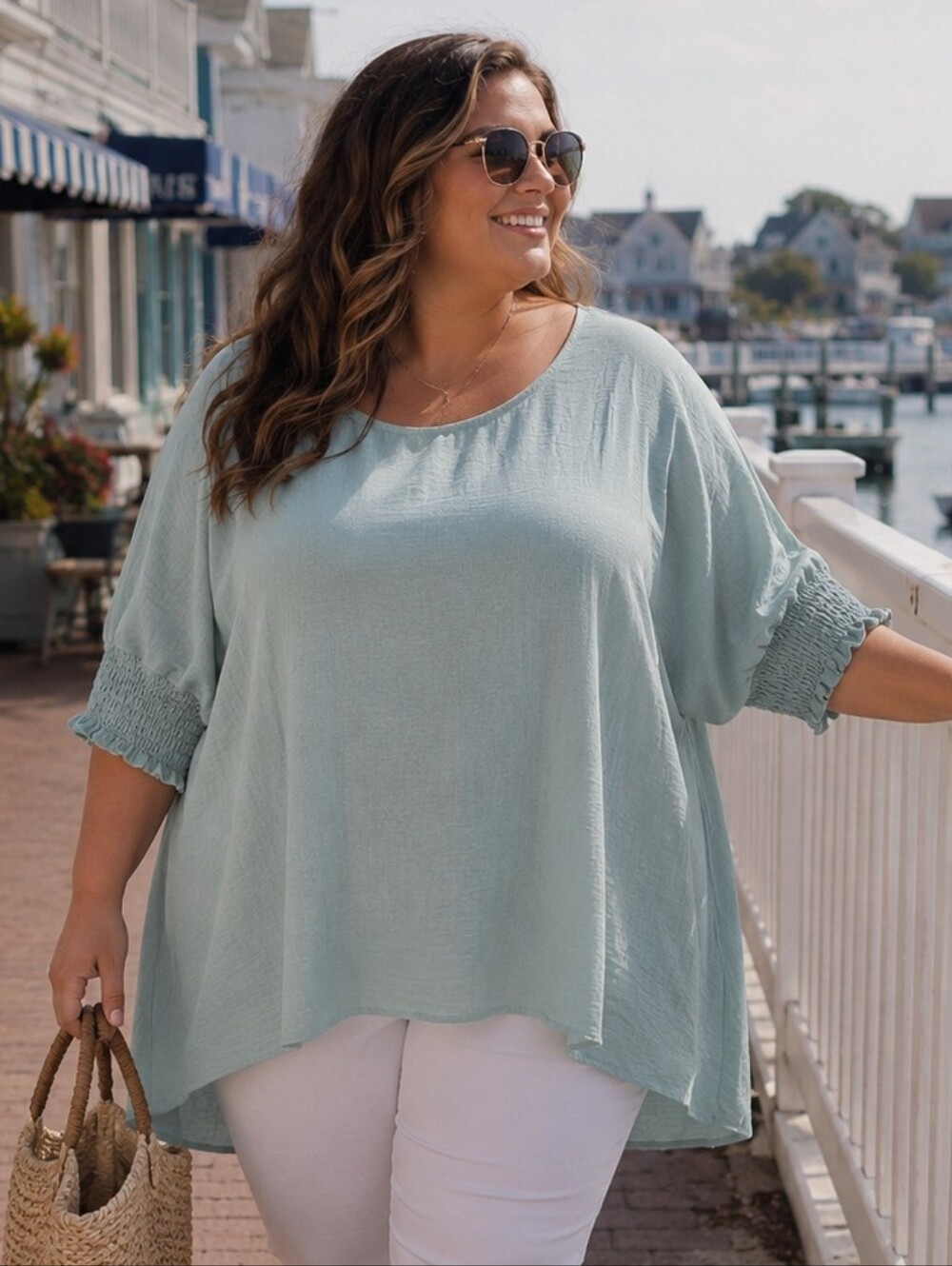 Dokotoo Oversized Mint Green Elbow Length Sleeve Tunic Blouse. NWT